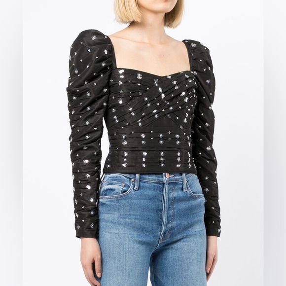 Self Portrait Cluster Sequin Taffeta Top - Picture 1 of 11